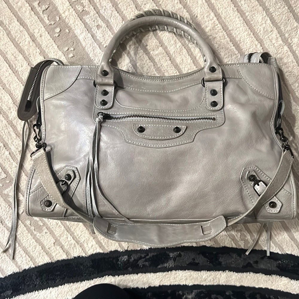 Balenciaga classic hardware city bag in gray color.